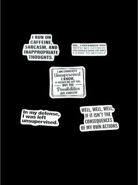 Humorous Quote Sticker Set - Black and White